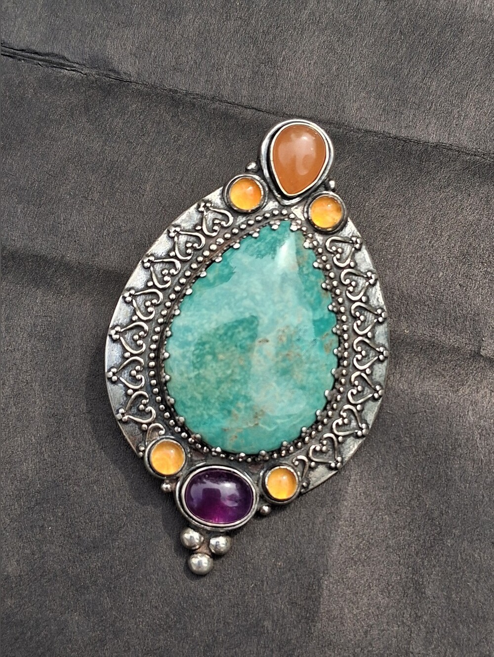 Carolyn Pollack Turquoise Pendant With Matching Braided Metallic Choker
